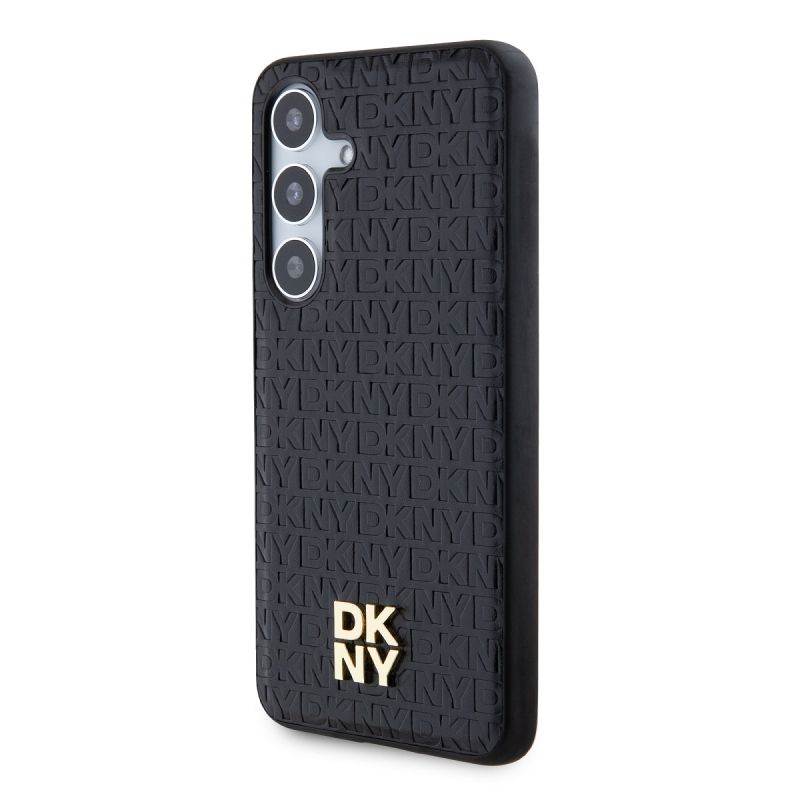 DKNY PU bőr Ismétlődő mintás Stack Logo Magsafe hátlap Samsung Galaxy S24+ fekete