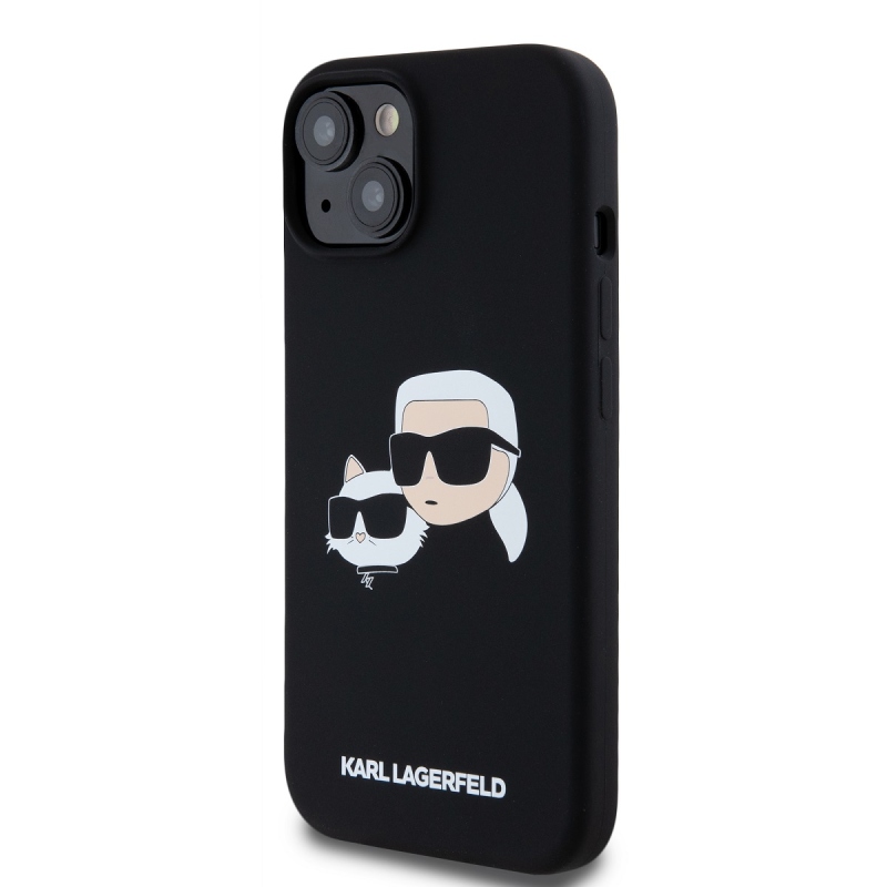 Karl Lagerfeld Folyékony szilikon dupla fejű Magsafe hátlap iPhone 15-hez Fekete