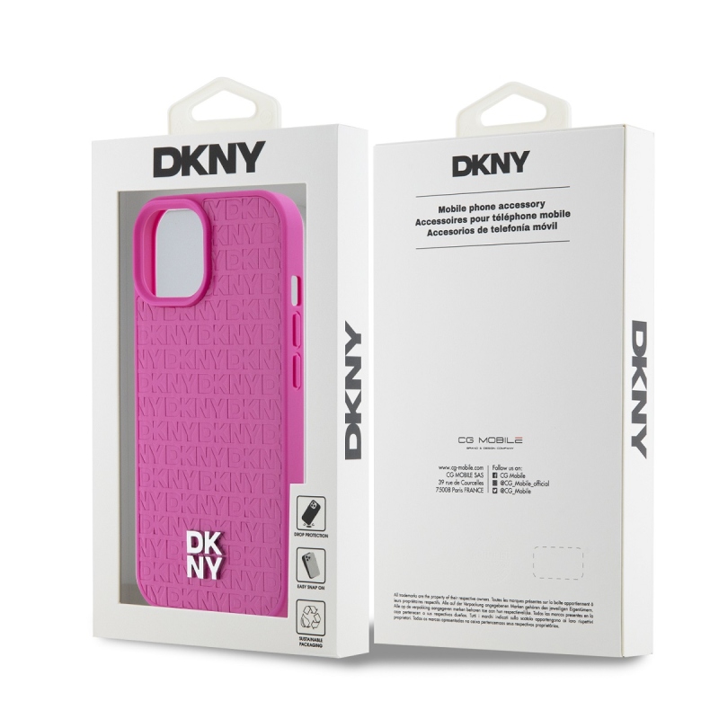DKNY PU bőr Ismétlődő mintás Stack Logo Magsafe hátlap iPhone 15 rózsaszínhez