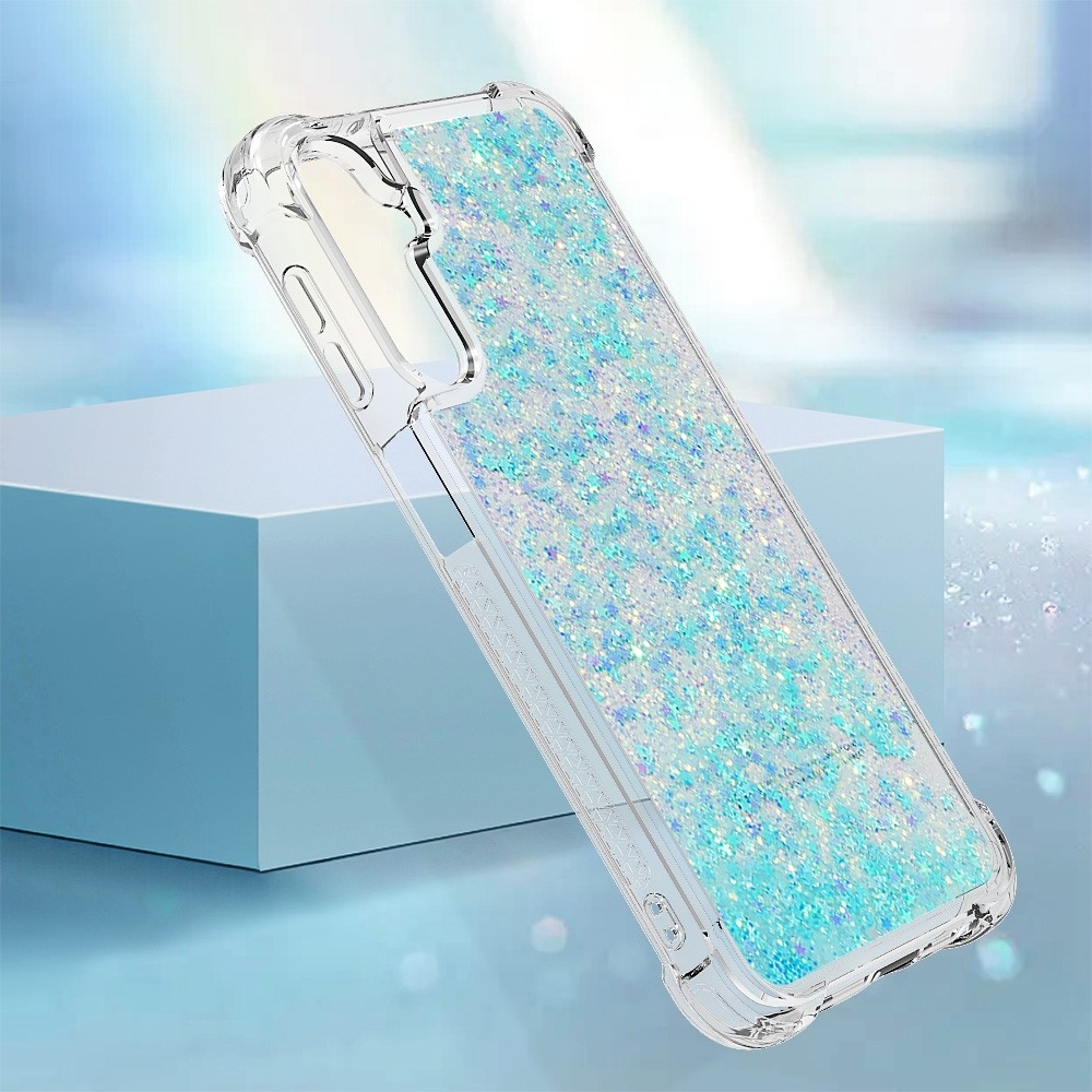 Glitter homokóra zselés tok Samsung Galaxy A24 készülékhez - kék / csillagok