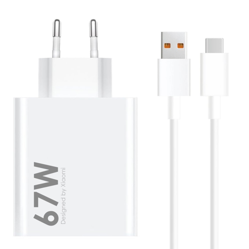 Xiaomi MDY-14-EW USB-A 67W-os utazási töltő + USB-C 6A adatkábel fehér (ömlesztett)