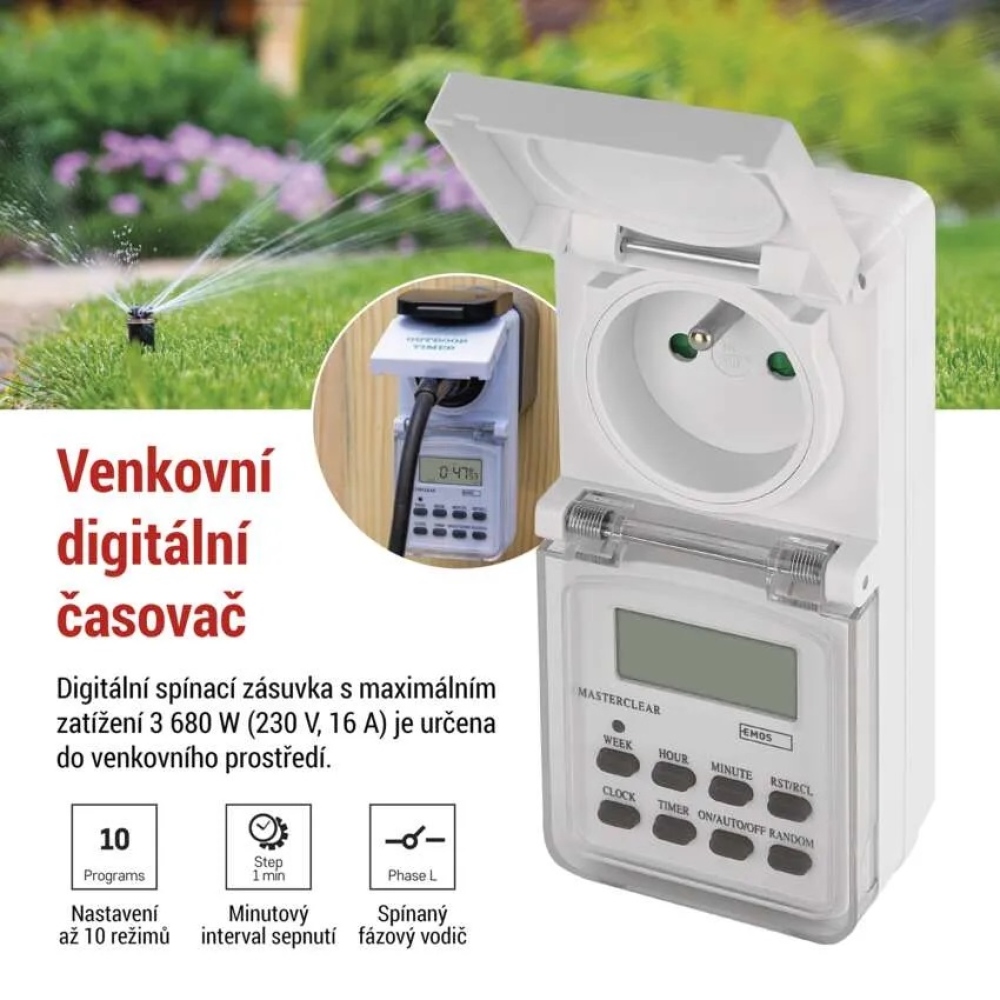 Időzítő - digitális kapcsoló aljzat kültéri IP44 P5507N