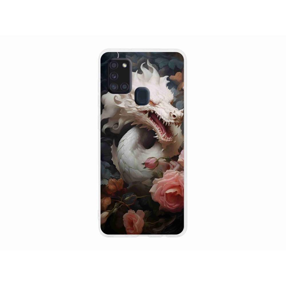 Gél védőhuzat mmCase Samsung Galaxy A21s készülékhez - fehér sárkány