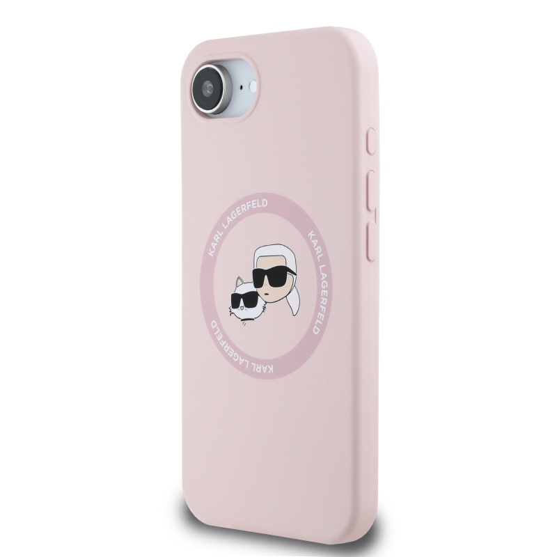 Karl Lagerfeld Liquid Silicone K&CH Heads MagSafe hátlapi borító iPhone 16e rózsaszínű készülékhez