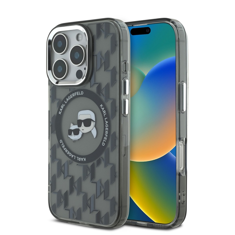 Karl Lagerfeld IML Monogram K&CH Heads MagSafe hátlapi borító iPhone 16 Pro-hoz Fekete