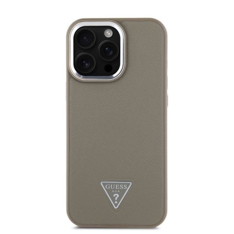 Guess PU szemcsés, háromszög alakú logós hátlap iPhone 16 Pro Max barna színű borítóhoz