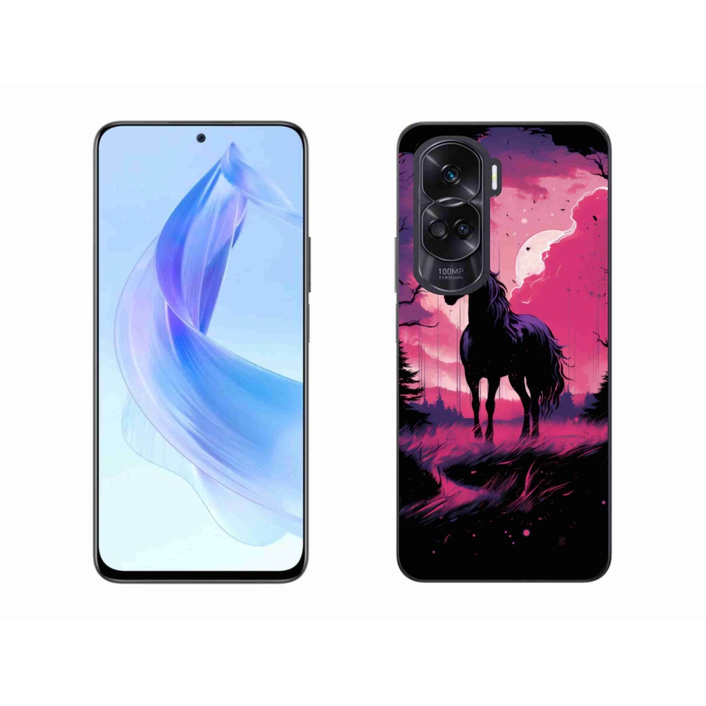 Zselés borítás mmCase a Honor 90 Lite-hoz - fekete rajzfilm ló 1