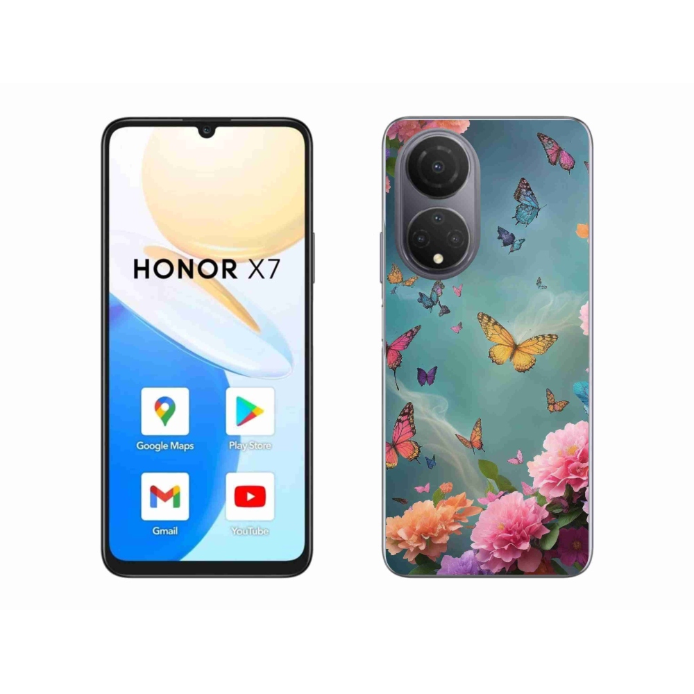 Gél borító mmCase a Honor X7 készülékhez - színes virágok és pillangók