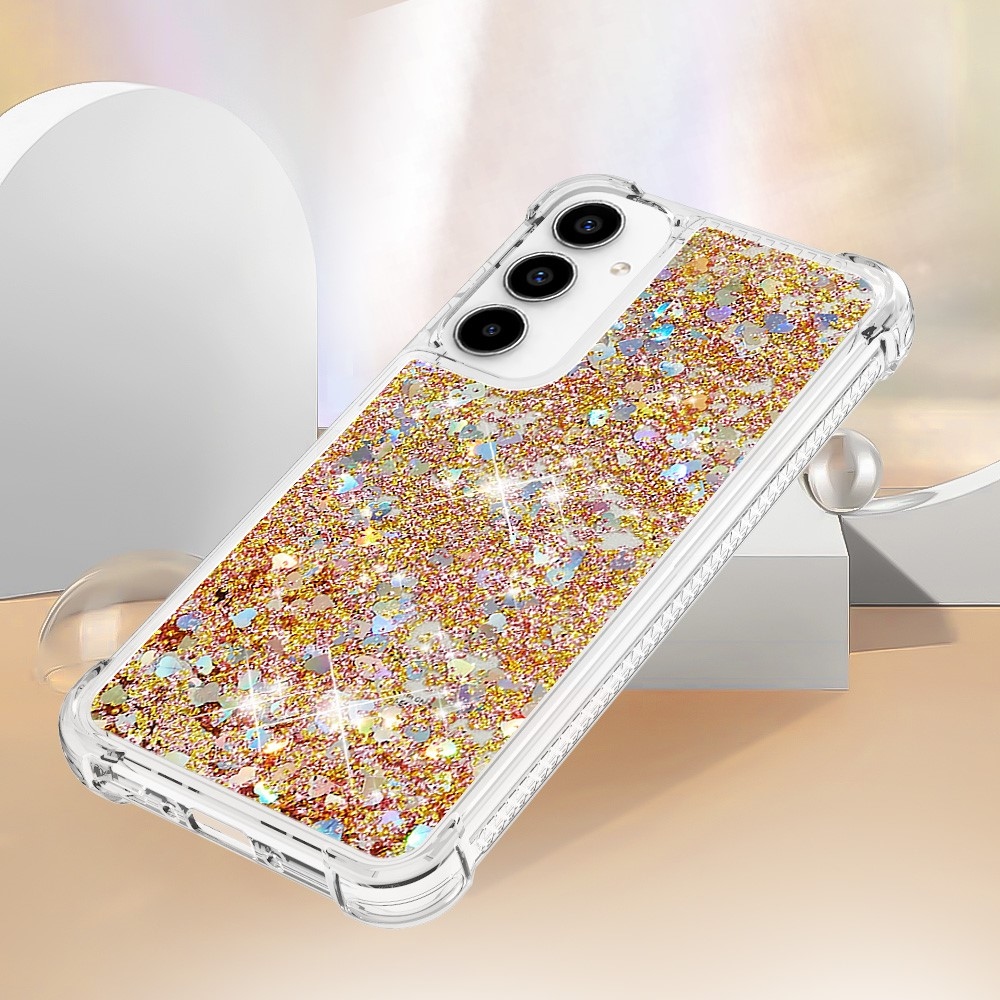 Glitter zselés homokóra tok Samsung Galaxy A35 5G - arany/szív