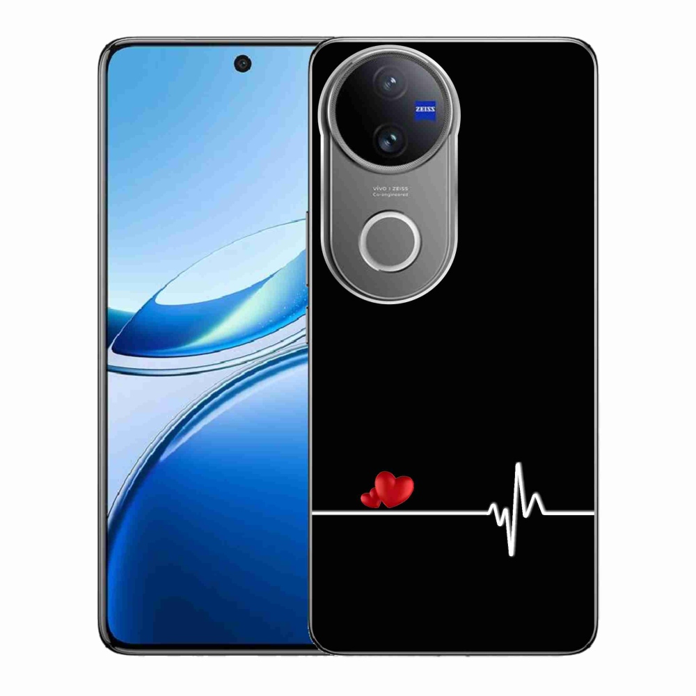 Gél borító mmCase a Vivo V50 5G-n - szív és szívverés fekete háttérrel