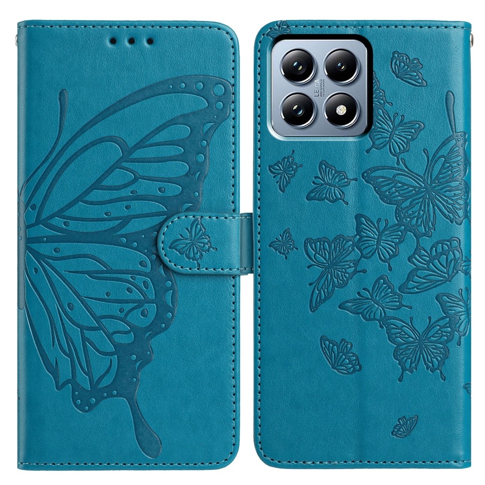 Virágos pillangó könyv tok Xiaomi 15T-hez - kék