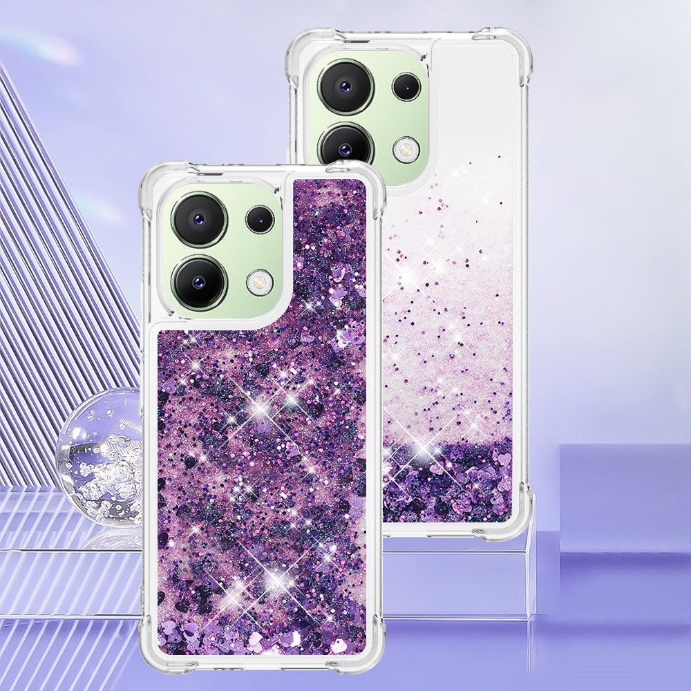 Glitter zselés homokóra tok Xiaomi Redmi Note 13-hoz - sötét lila/szív
