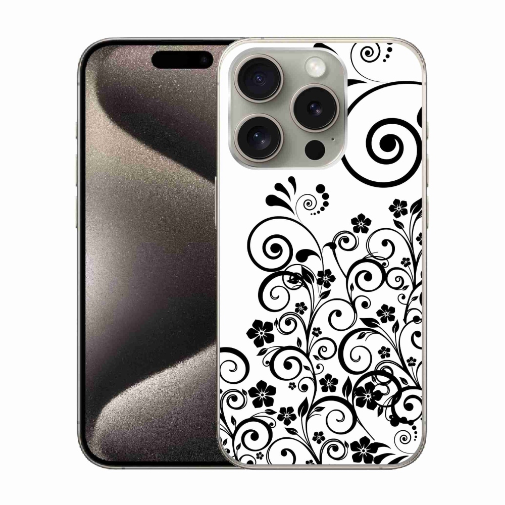 Zselés borítás mmCase iPhone 15 Pro készülékhez - fekete és fehér virágminták