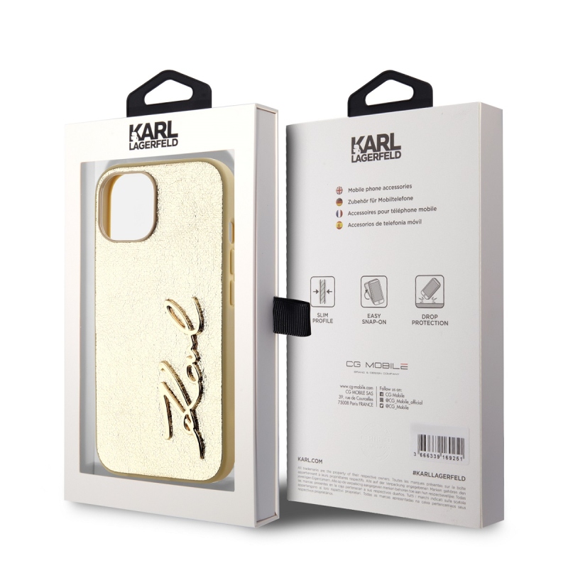 Karl Lagerfeld gyűrött PU aláírás logó hátlap iPhone 15 arany