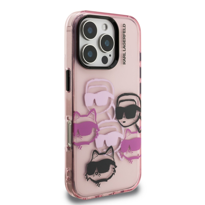 Karl Lagerfeld IML Multi K&CH Heads hátlapi borító iPhone 16 Pro Max készülékhez rózsaszínű