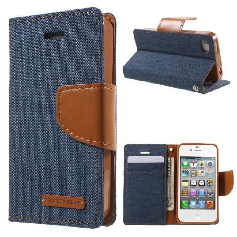 Vászon PU bőr / textil tok iPhone 4s és 4 - farmer