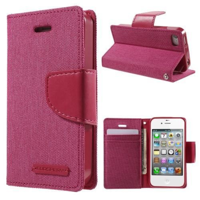 Vászon PU bőr / textil tok iPhone 4s és 4 - rózsaszínű
