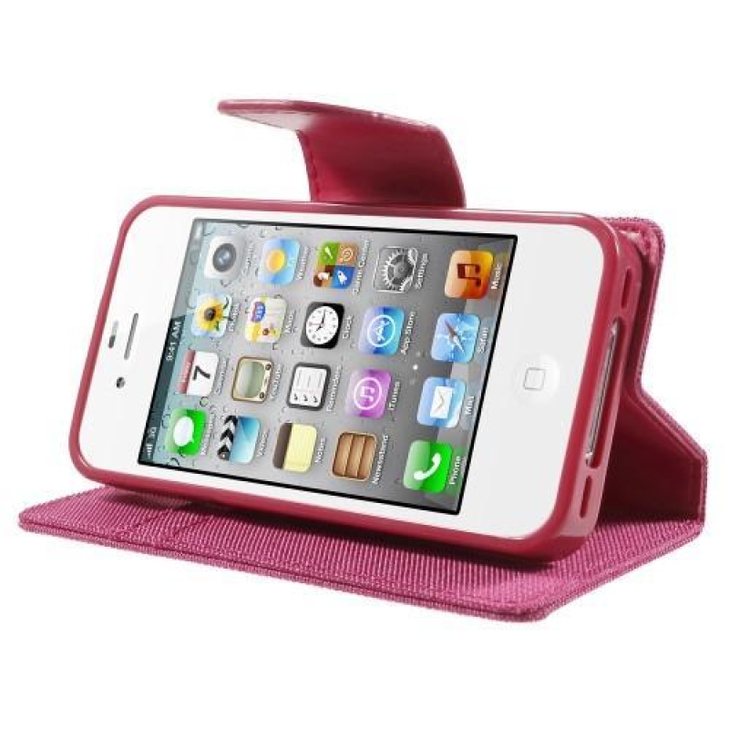 Vászon PU bőr / textil tok iPhone 4s és 4 - rózsaszínű