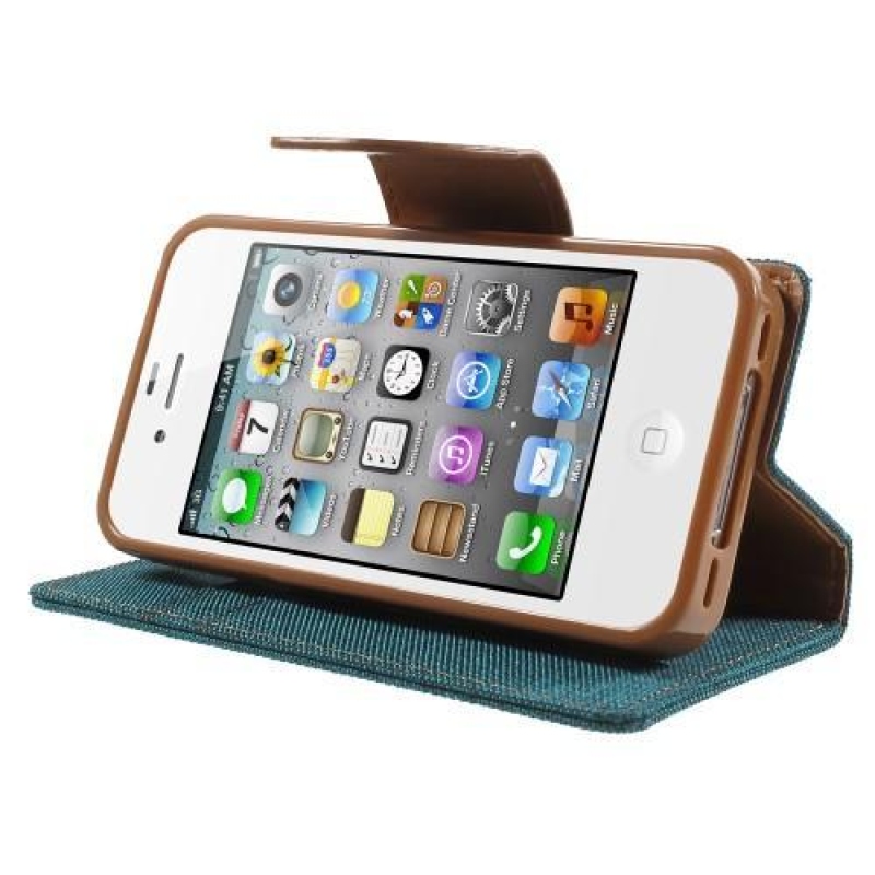 Vászon PU bőr/textil tok iPhone 4s és 4 készülékhez - zöld/kék