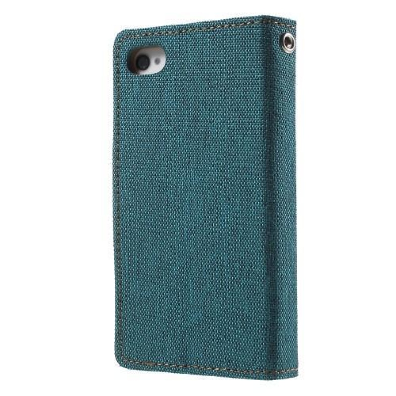 Vászon PU bőr/textil tok iPhone 4s és 4 készülékhez - zöld/kék