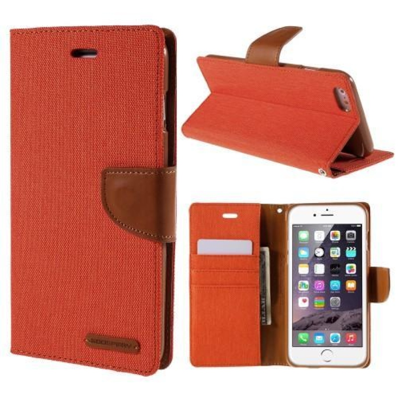 Vászon PU bőr/textil tok iPhone 6s Plus és 6 Plus készülékhez - narancssárga színű