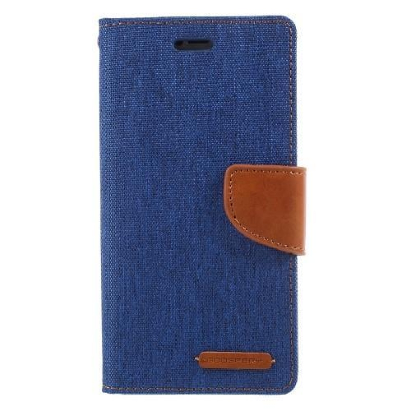 Vászon PU bőr/textil tok iPhone X készülékhez - kék