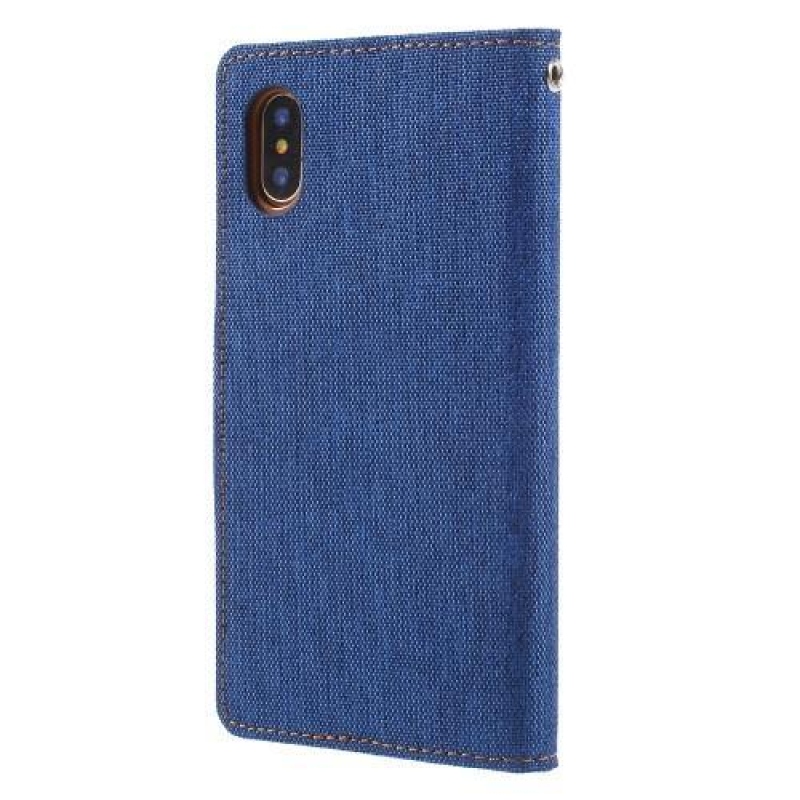 Vászon PU bőr/textil tok iPhone X készülékhez - kék
