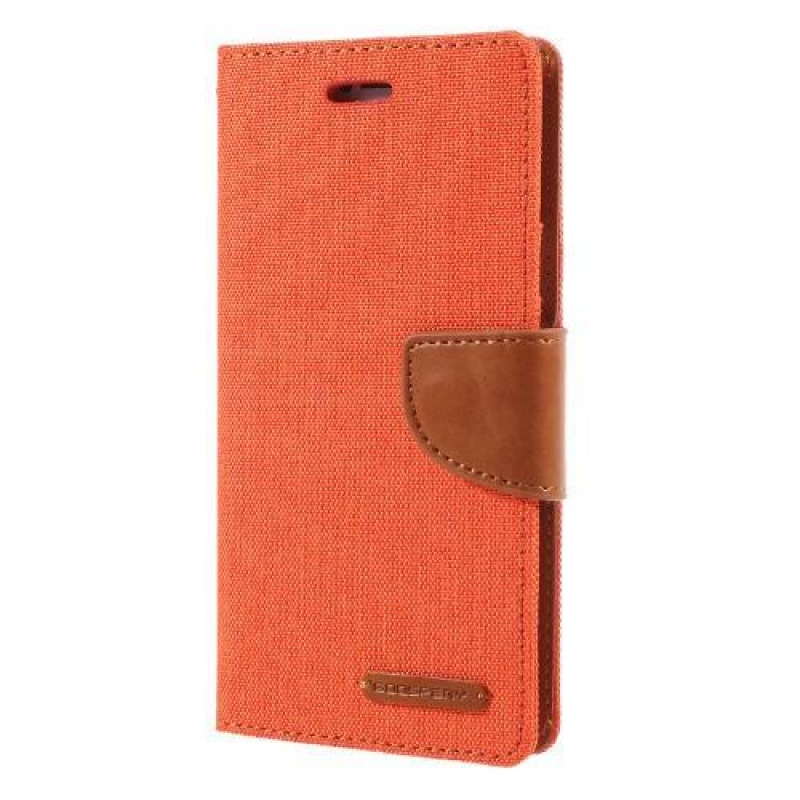 Vászon PU bőr/textil tok iPhone X készülékhez - narancssárga