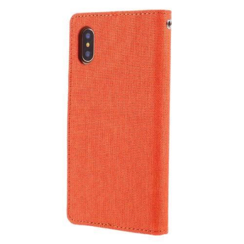 Vászon PU bőr/textil tok iPhone X készülékhez - narancssárga
