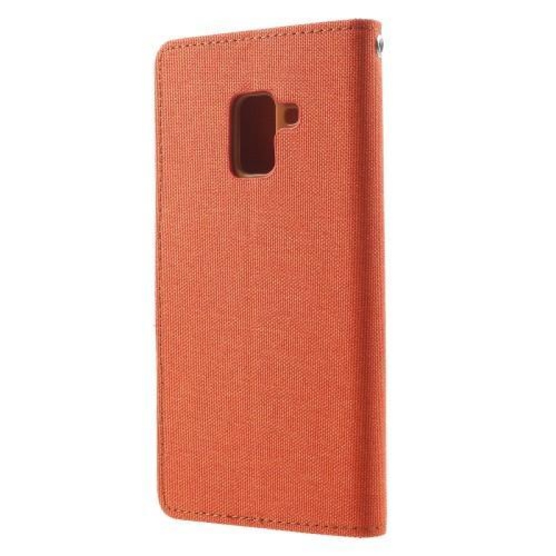 Vászon PU bőr / textil tok Samsung Galaxy A8 Plus (2018) - narancssárga