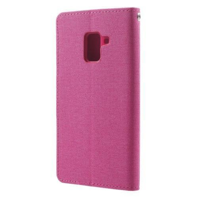 Vászon PU bőr / textil tok Samsung Galaxy A8 Plus (2018) - rózsaszínű