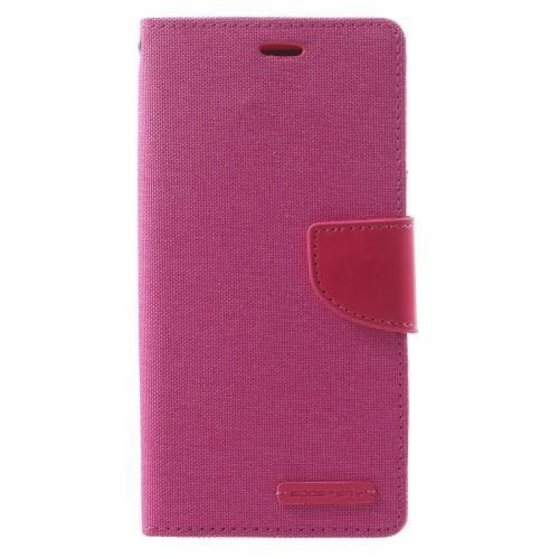 Vászon PU bőr / textil tok Samsung Galaxy A8 Plus (2018) - rózsaszínű