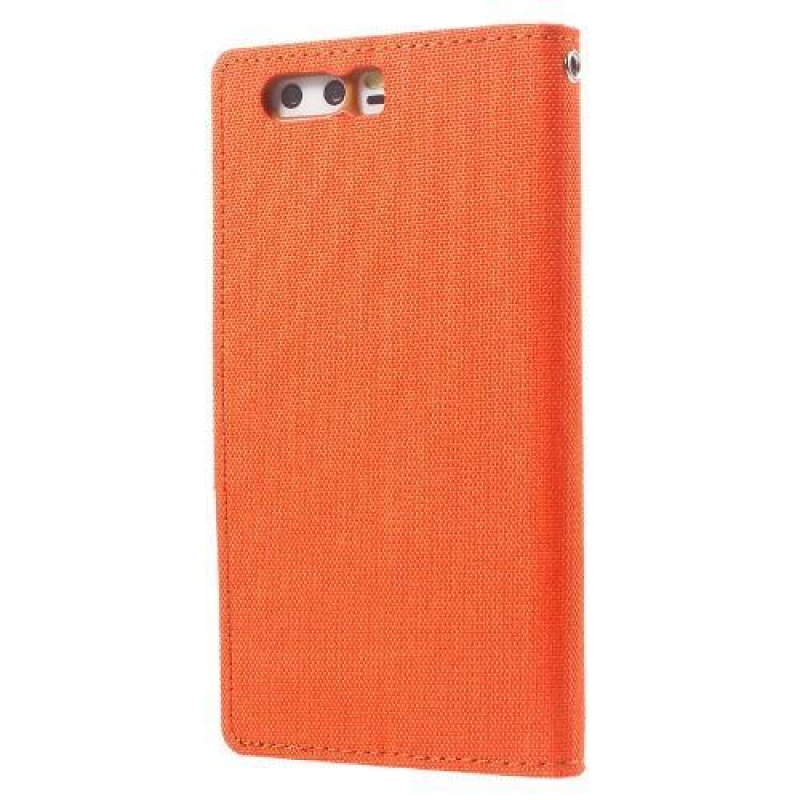 Vászon textil/PU bőr tok Huawei P10-hez - narancssárga