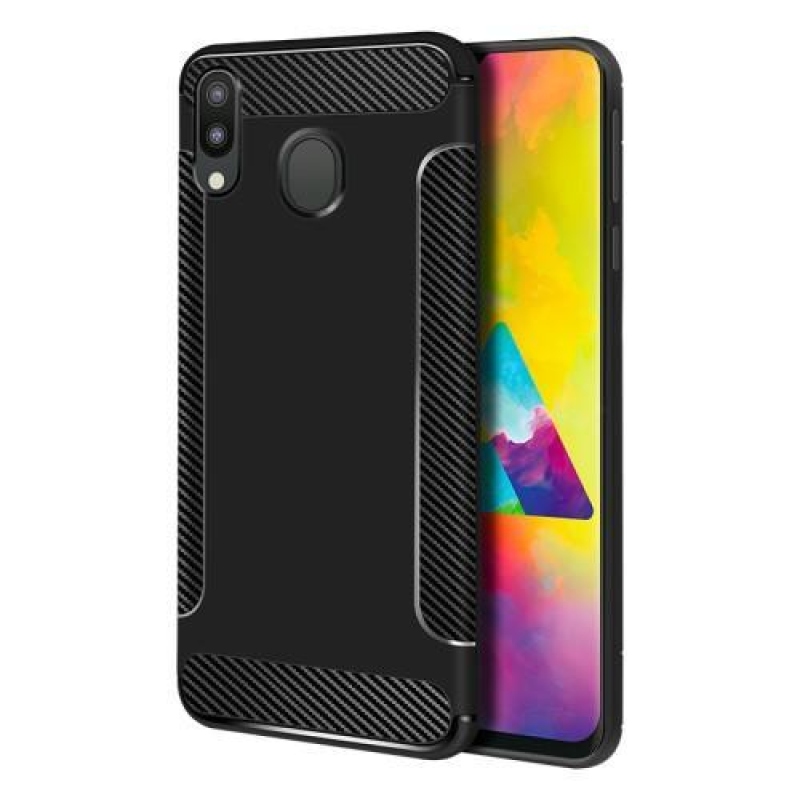Szénszálas csúszásgátló zselés tok Samsung Galaxy M20-hoz - fekete