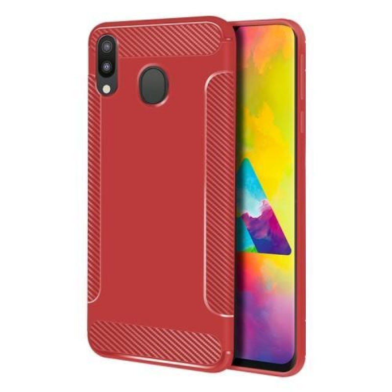 Szénszálas csúszásgátló zselés tok Samsung Galaxy M20-hoz - piros