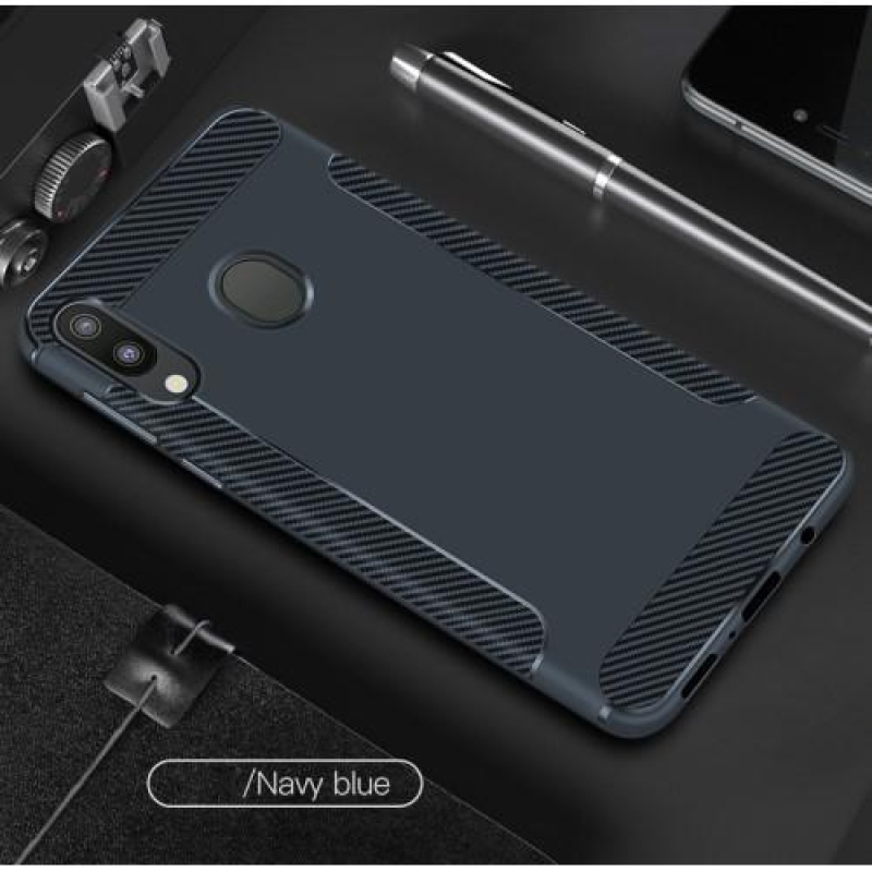 Szénszálas csúszásgátló zselés tok Samsung Galaxy M20-hoz - kék
