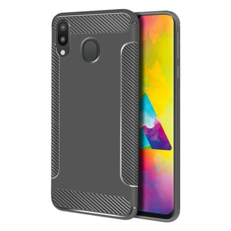Szénszálas csúszásgátló zselés tok Samsung Galaxy M20-hoz - szürke