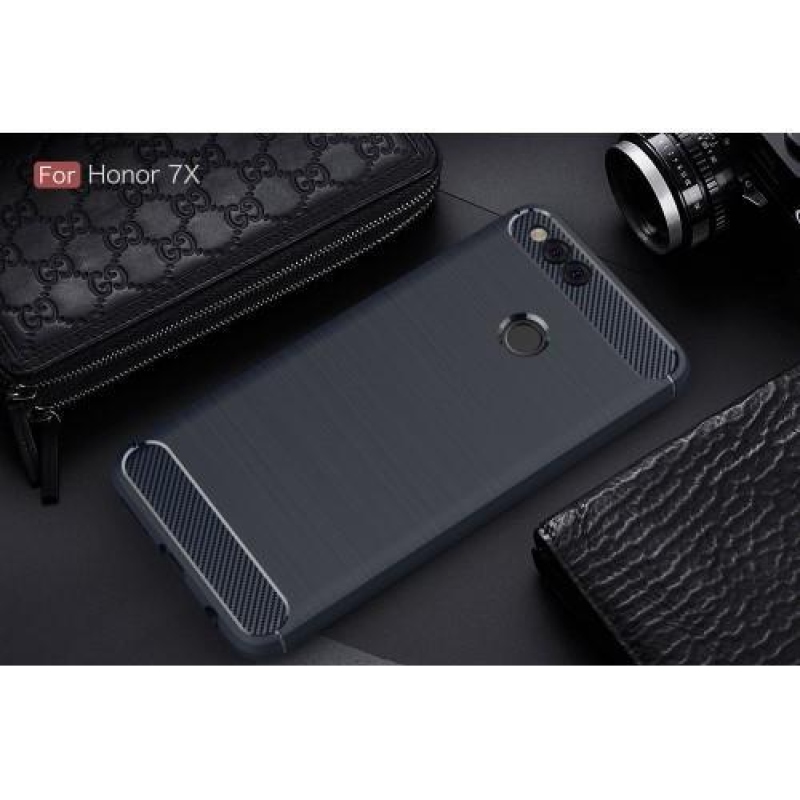 Szénszálas tartós zselés tok csiszolással a Honor 7X-en - sötétkék