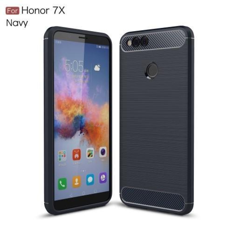 Szénszálas tartós zselés tok csiszolással a Honor 7X-en - sötétkék
