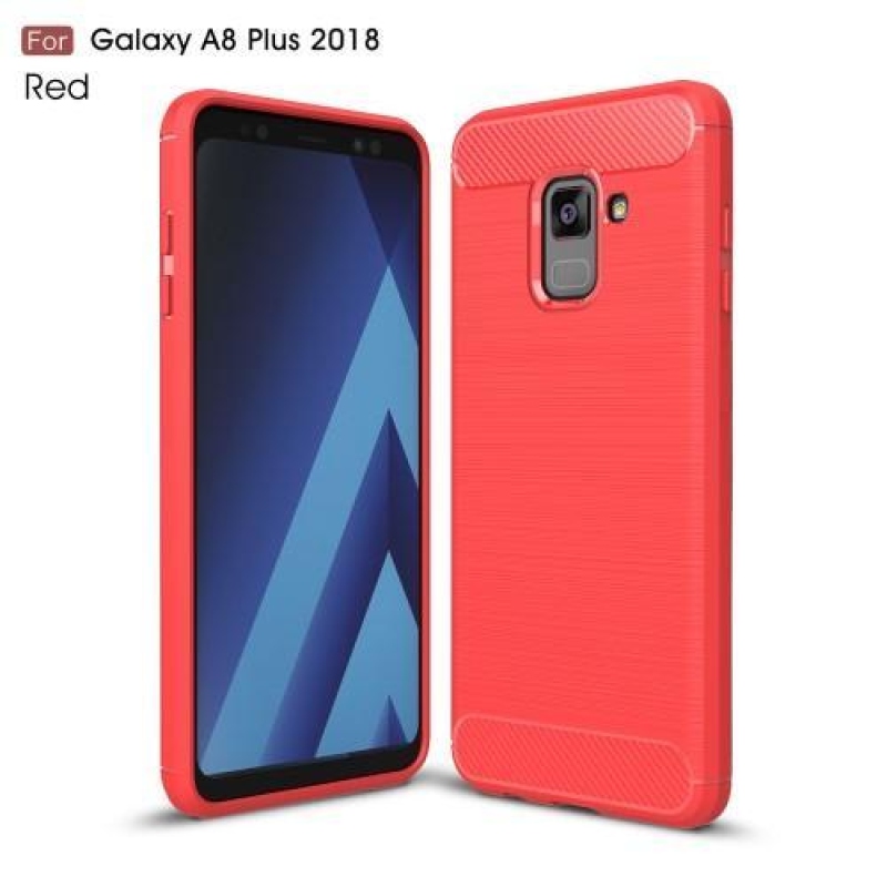 Szénálló zselés tok textúrával a Samsung Galaxy A8 Plus (2018) számára - piros színű