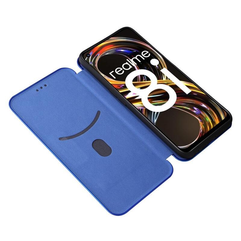 Szénszálas pénztárca tok a Realme 8i készülékhez - kék
