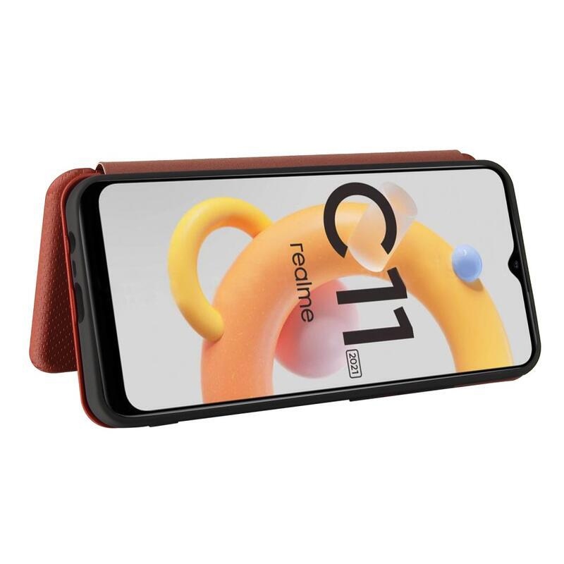 Szénszálas pénztárca tok Realme C11 (2021) - narancssárga