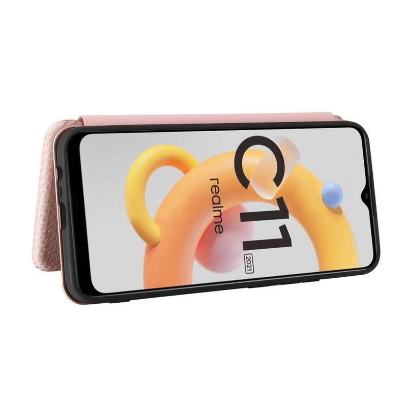 Szénszálas pénztárca tok mobilhoz Realme C11 (2021) - rózsaarany