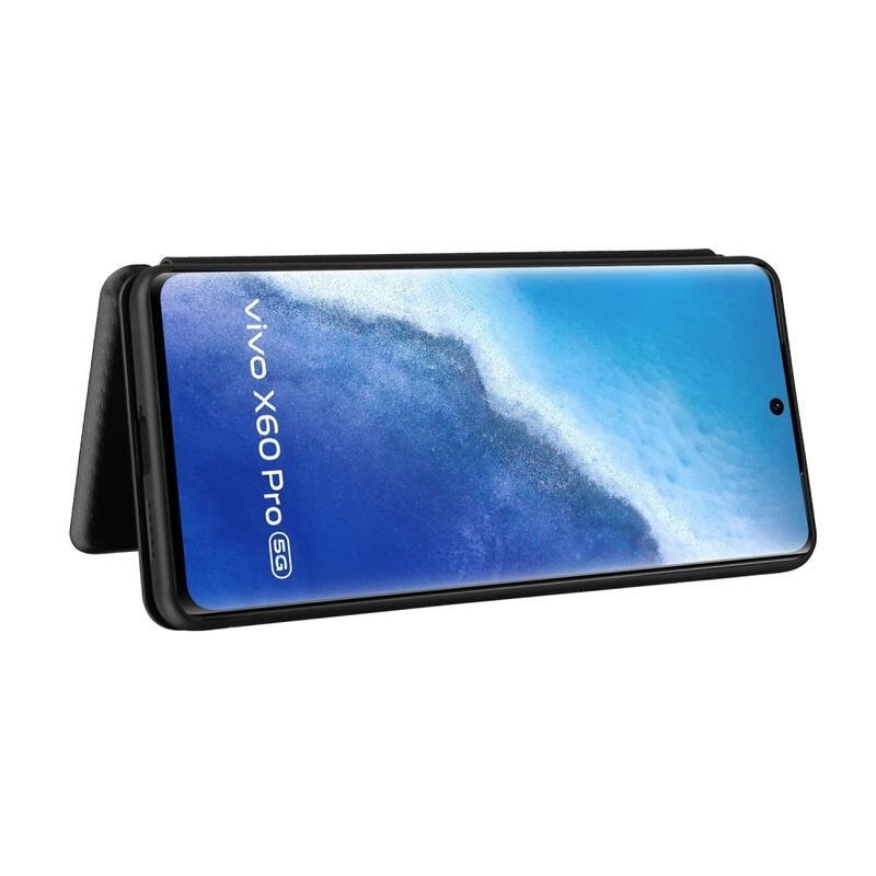 Szénszálas pénztárca tok a Vivo X60 Pro 5G készülékhez - fekete