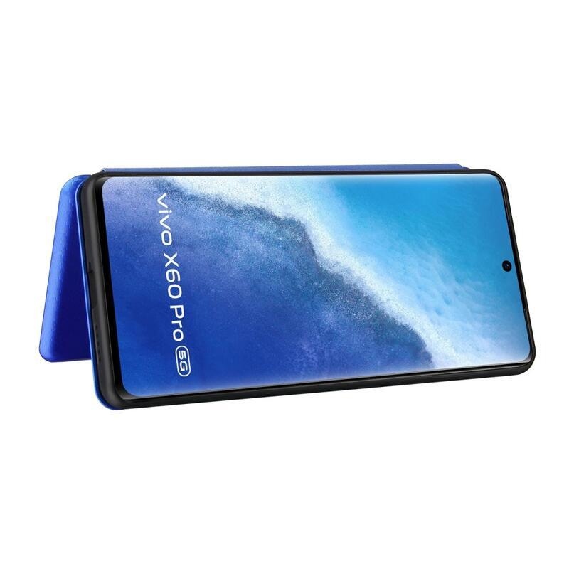 Szénszálas pénztárca tok a Vivo X60 Pro 5G készülékhez - kék