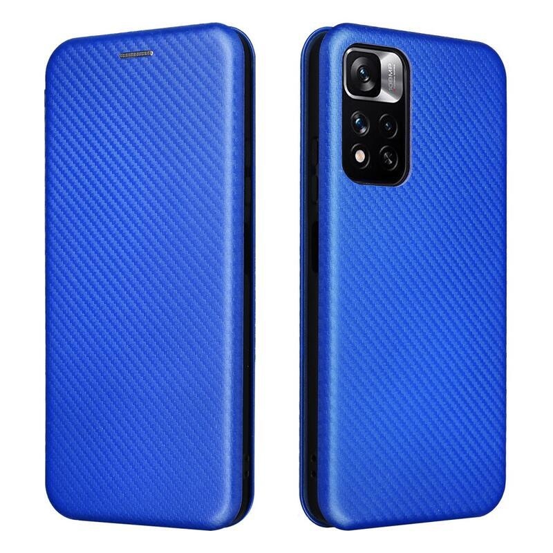 Szénszálas pénztárca tok Xiaomi Poco M4 Pro 5G/Redmi Note 11S 5G - kék