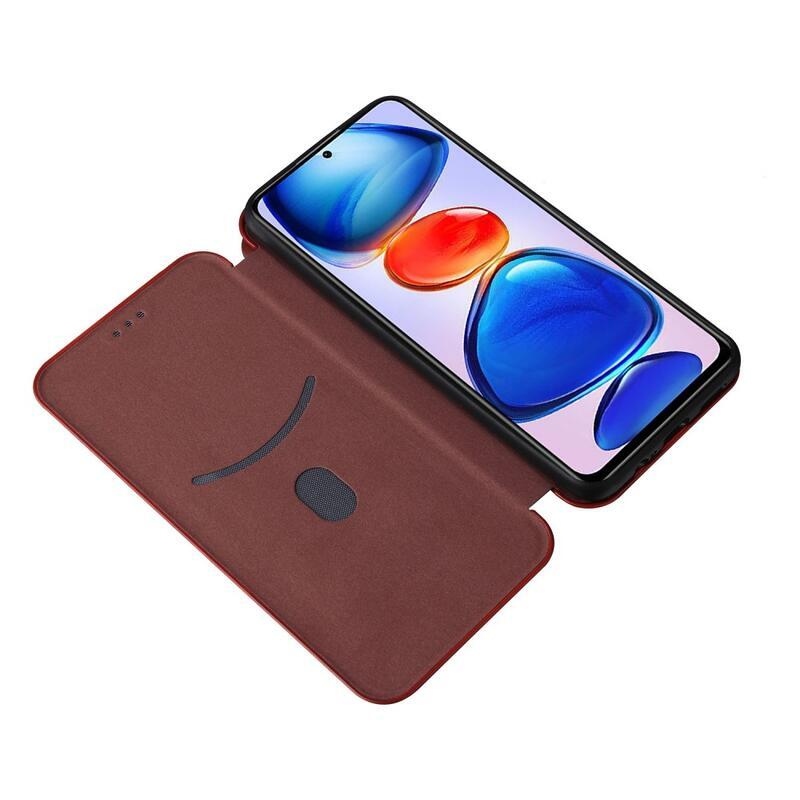 Szénszálas pénztárca tok Xiaomi Poco M4 Pro 5G/Redmi Note 11S 5G - narancssárga