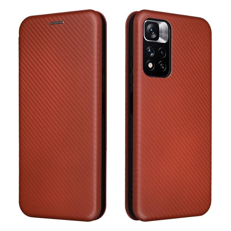 Szénszálas pénztárca tok Xiaomi Poco M4 Pro 5G/Redmi Note 11S 5G - narancssárga