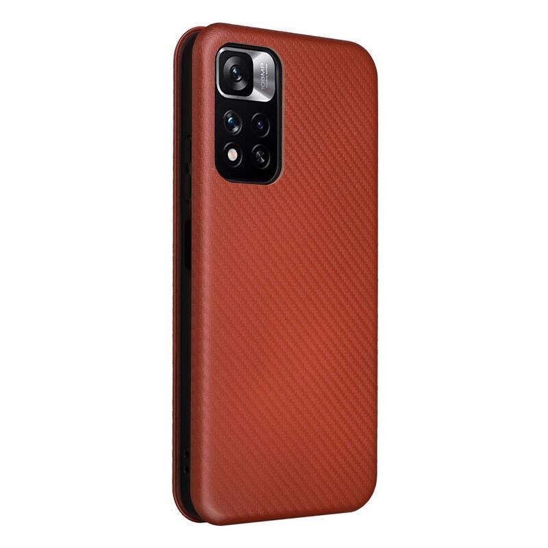 Szénszálas pénztárca tok Xiaomi Poco M4 Pro 5G/Redmi Note 11S 5G - narancssárga