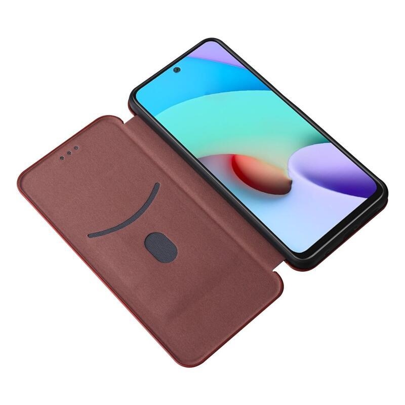 Szénszálas pénztárca tok Xiaomi Redmi Note 11 4G/Note 11S 4G - narancssárga színben